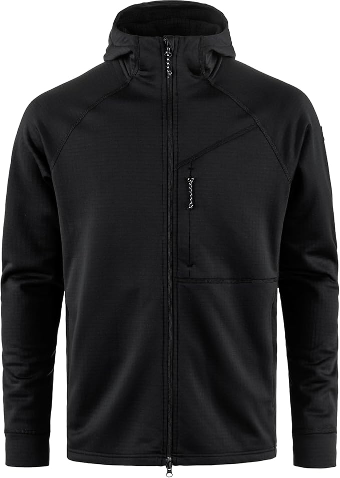 Fjällräven Abisko Grid Fleece Hoodie Men's Jacket - Lightweight Breathable Stretch Grid Midlayer for Hiking Trekking Outdoor Black