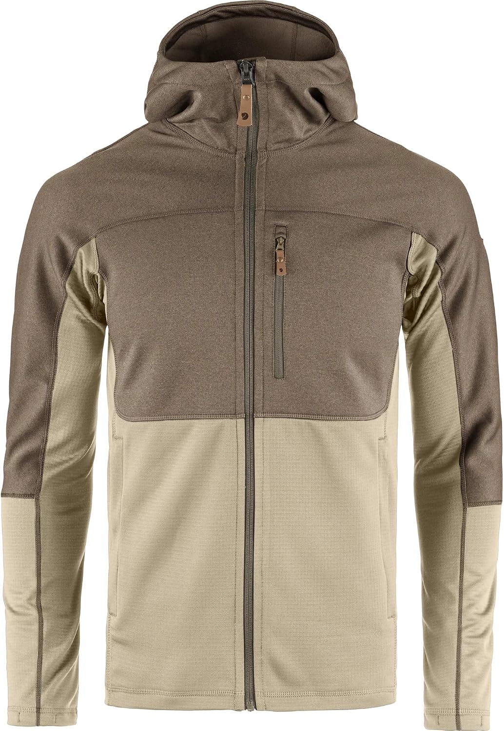 Fjällräven Abisko Men's Trail Full Zip Hooded Fleece - Breathable, Comfortable, Lightweight Fleece Warmth - Hiking, Trekking Fossil/Suede Brown