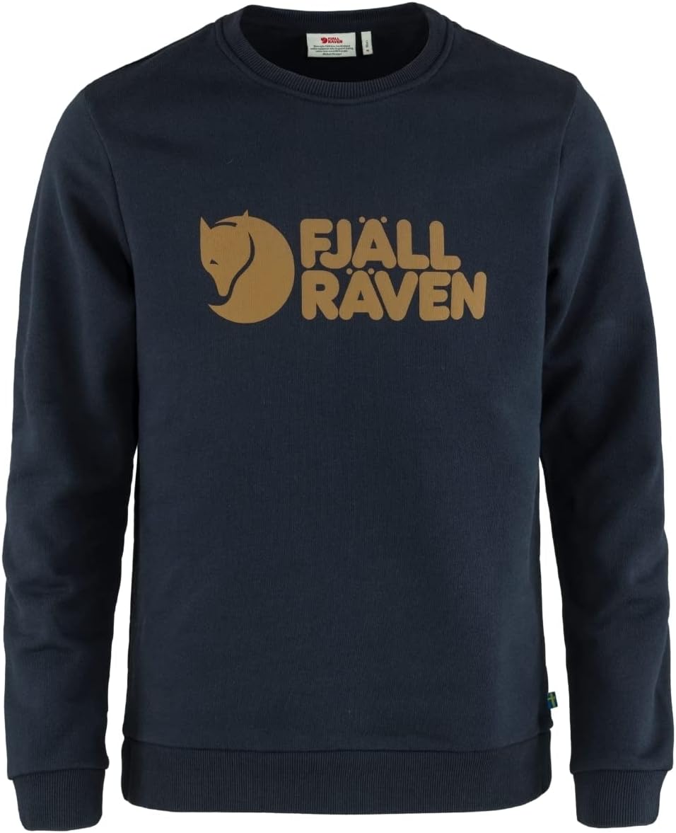Fjällräven Logo Sweater Men's Sweatshirt - Soft Fleece, Classic Crewneck, Organic Cotton Blend - Hiking, Travel Dark Navy