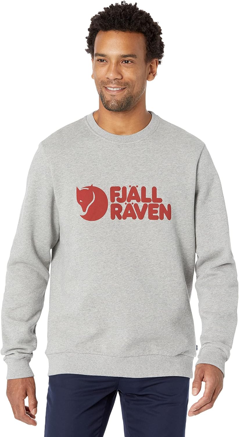 Fjällräven Logo Sweater Men's Sweatshirt - Soft Fleece, Classic Crewneck, Organic Cotton Blend - Hiking, Travel Grey/Melange