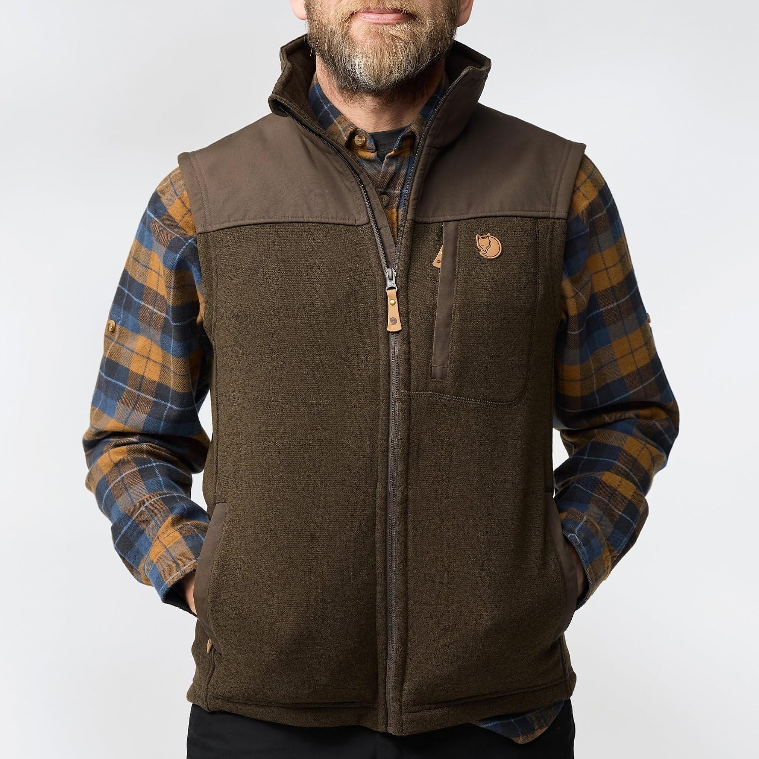 Fjallraven Buck Men's Fleece Full-Zip Midlayer Vest Dark Olive