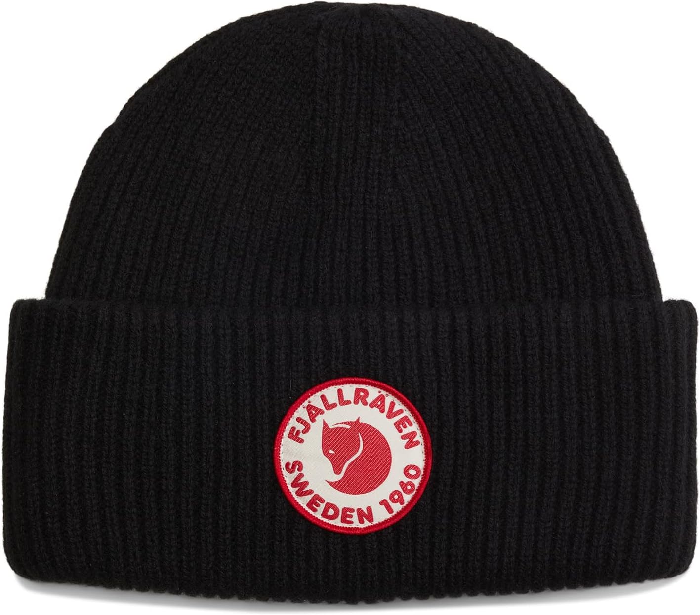 Fjällräven 1960 Logo Hat Beanie - Knit Winter Cap with Folded Cuff, Warm Soft Everyday Outdoor Hat Black