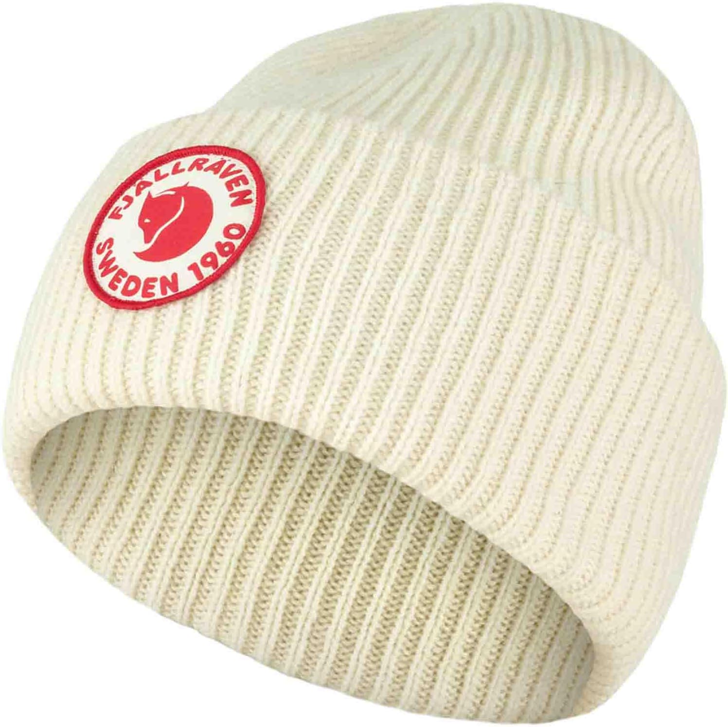 Fjällräven 1960 Logo Hat Beanie - Knit Winter Cap with Folded Cuff, Warm Soft Everyday Outdoor Hat Chalk White