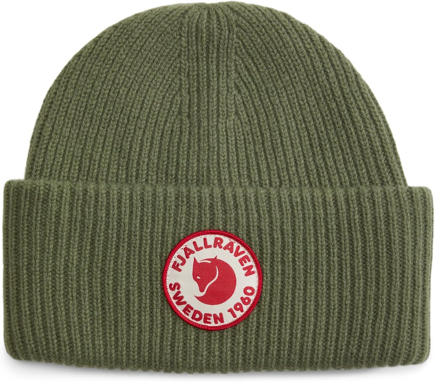 Fjällräven 1960 Logo Hat Beanie - Knit Winter Cap with Folded Cuff, Warm Soft Everyday Outdoor Hat Caper Green