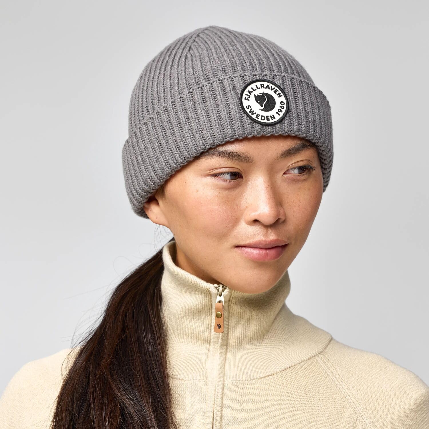 Fjallraven 1960 Lite Logo Men's Cuffed Beanie - Mid-Height Grey