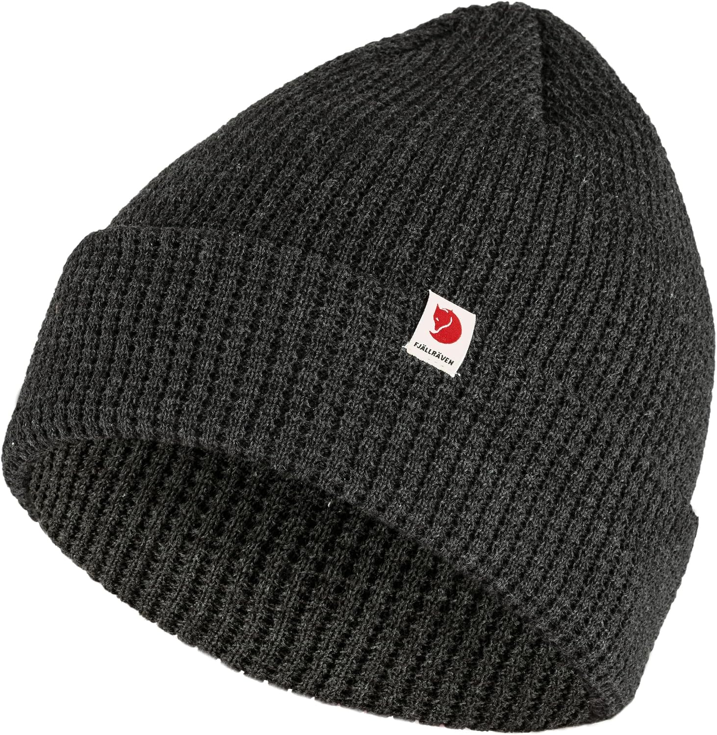 Fjällräven Tab Hat Beanie – Soft Knit Winter Skull Cap, Warm Stretch Fit, Outdoor & Everyday Wear Dark Grey
