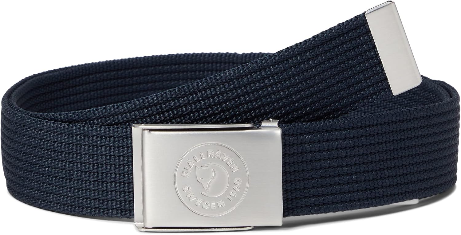 Fjällräven 1960 Logo Belt - Durable Webbing, Adjustable Buckle, Classic Style - Hiking, Travel Dark Navy