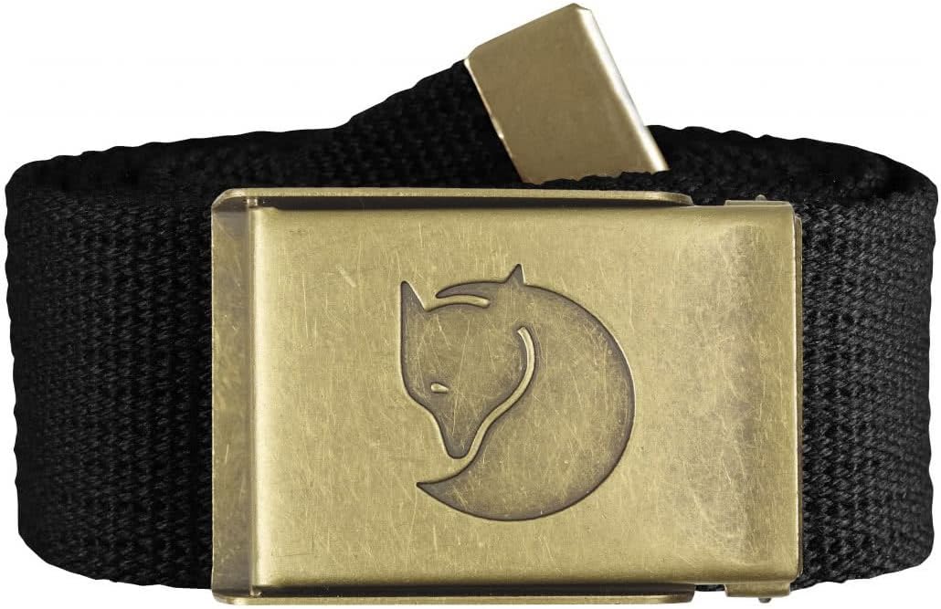 Fjällräven Canvas Brass Belt - Durable Webbing, Brass Buckle, Adjustable, Classic Style - Hiking, Travel Black