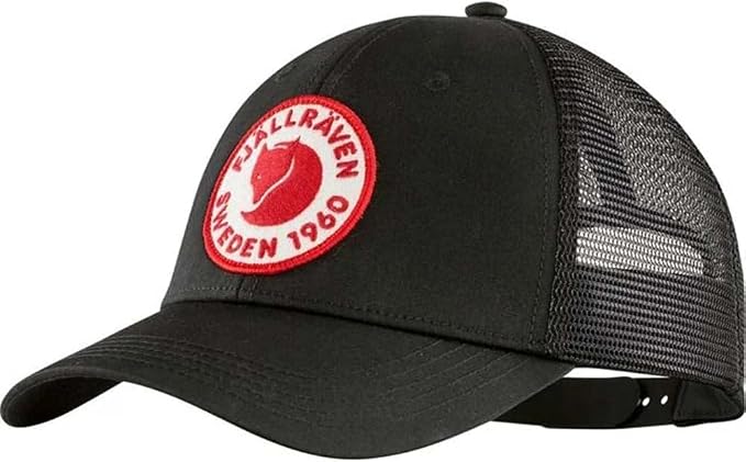 Fjällräven 1960 Logo Langtradarkeps Cap - Breathable Mesh, Adjustable Snapback, Trucker Style - Hiking, Travel Black