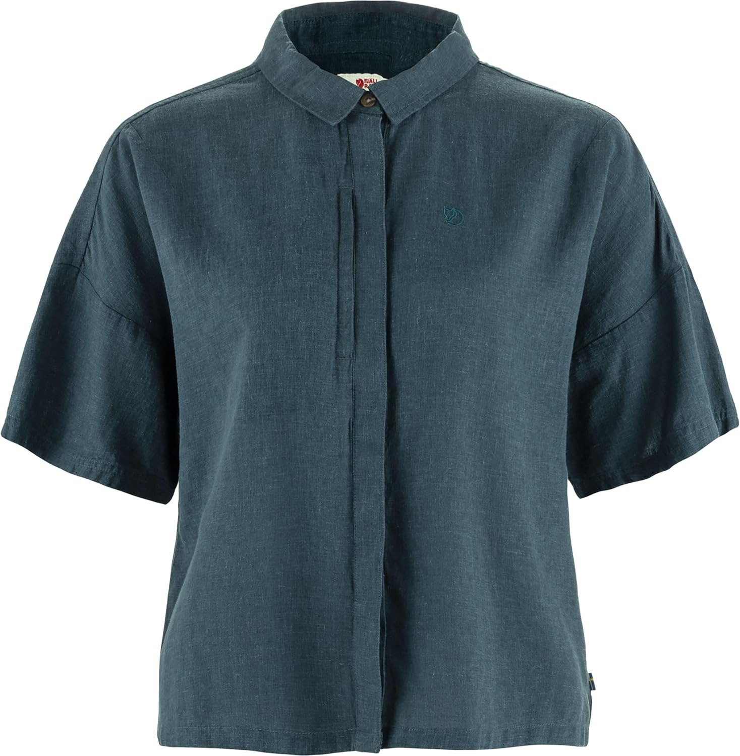 Fjällräven Ovik Hemp Camp Women's Short Sleeve Shirt - Breathable, Comfortable, Hemp Cotton Fabric - Hiking, Travel Mountain Blue