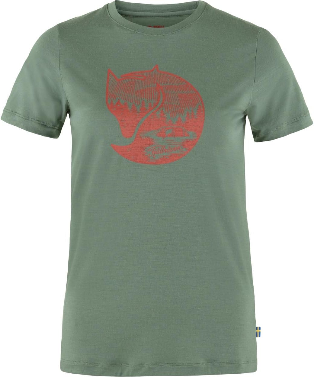 Fjällräven Abisko Women's Short Sleeve Wool Shirt - Temperature Regulating, Quick-Dry, Merino Wool - Hiking, Trekking Patina Green/Terracotta Brown