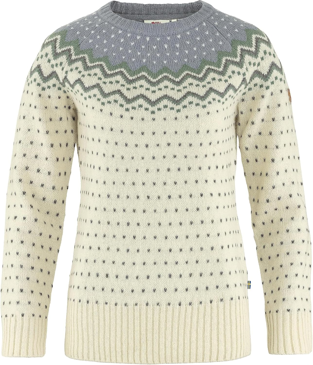 Fjällräven Logo Sweater Women's Sweatshirt - Soft Fleece, Classic Crewneck, Organic Cotton Blend - Hiking, Travel Chalk White/Flint Grey