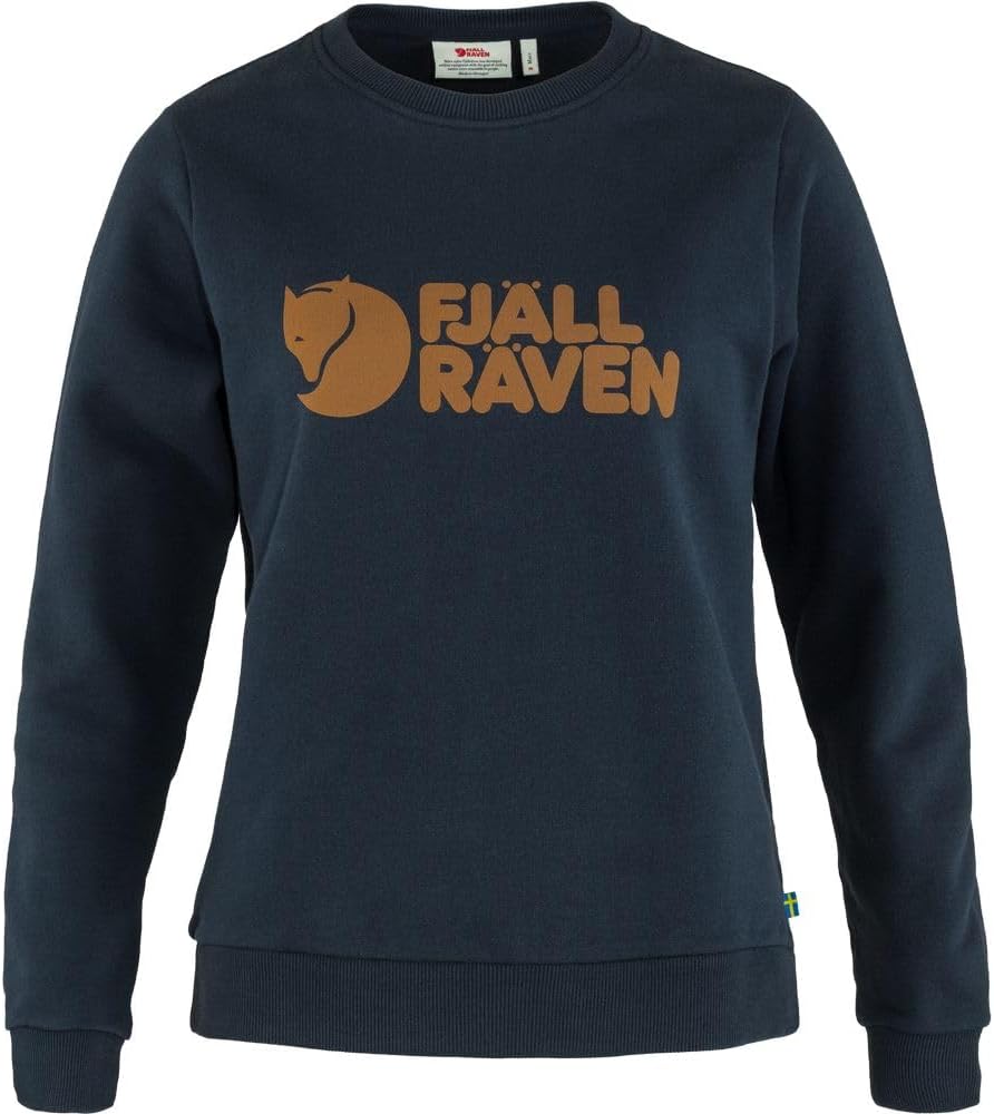 Fjällräven Logo Sweater Women's Sweatshirt - Soft Fleece, Classic Crewneck, Organic Cotton Blend - Hiking, Travel Dark Navy
