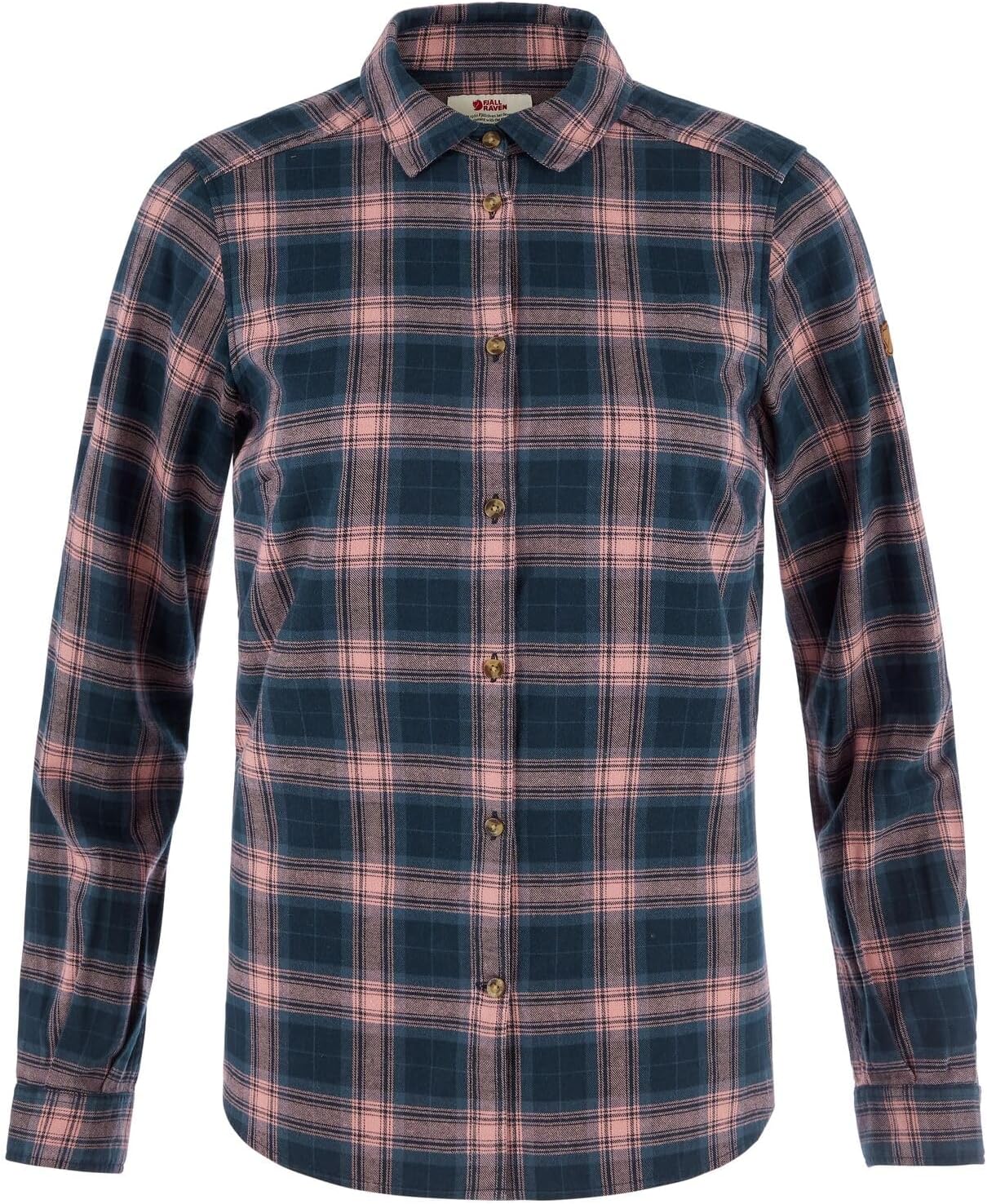 Fjallraven Ovik Classic Flannel Women's Long Sleeve Shirt, Organic Cotton - Regular Fit Dark Navy/Dusty Rose
