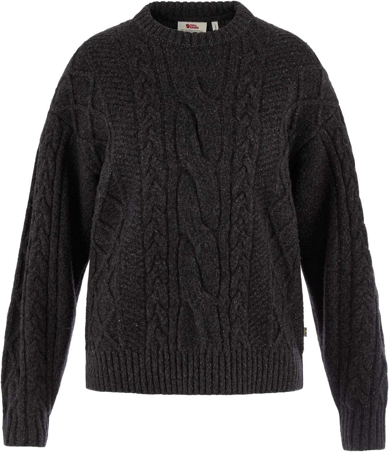Fjallraven Ovik Cable Knit Women's Round Neck Sweater - Relaxed Fit Black