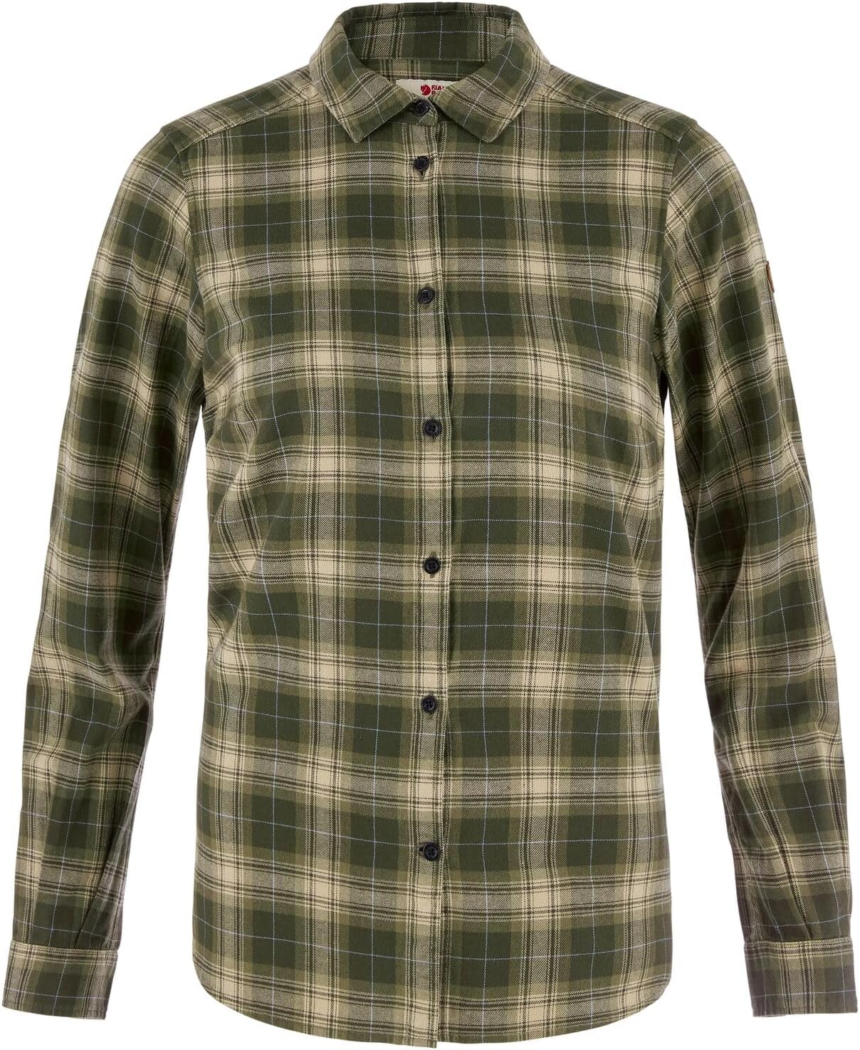 Fjallraven Ovik Classic Flannel Women's Long Sleeve Shirt, Organic Cotton - Regular Fit Deep Forest/Fossil