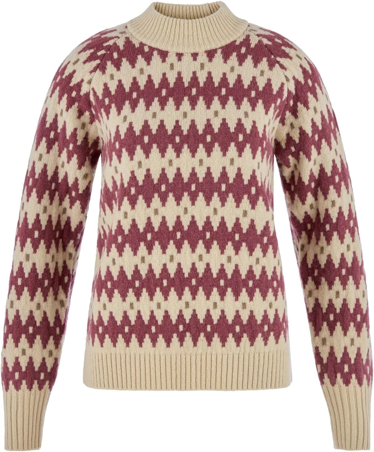 Fjallraven Ovik Jacquard Knit Women's Round Neck Sweater - Regular Fit Light Beige/Mesa Purple