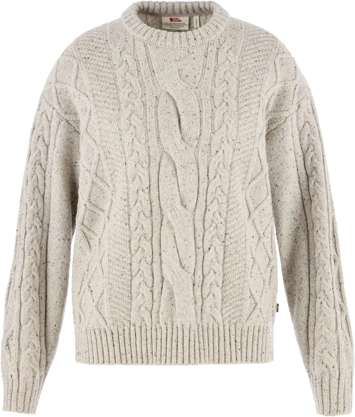 Fjallraven Ovik Cable Knit Women's Round Neck Sweater - Relaxed Fit Chalk White