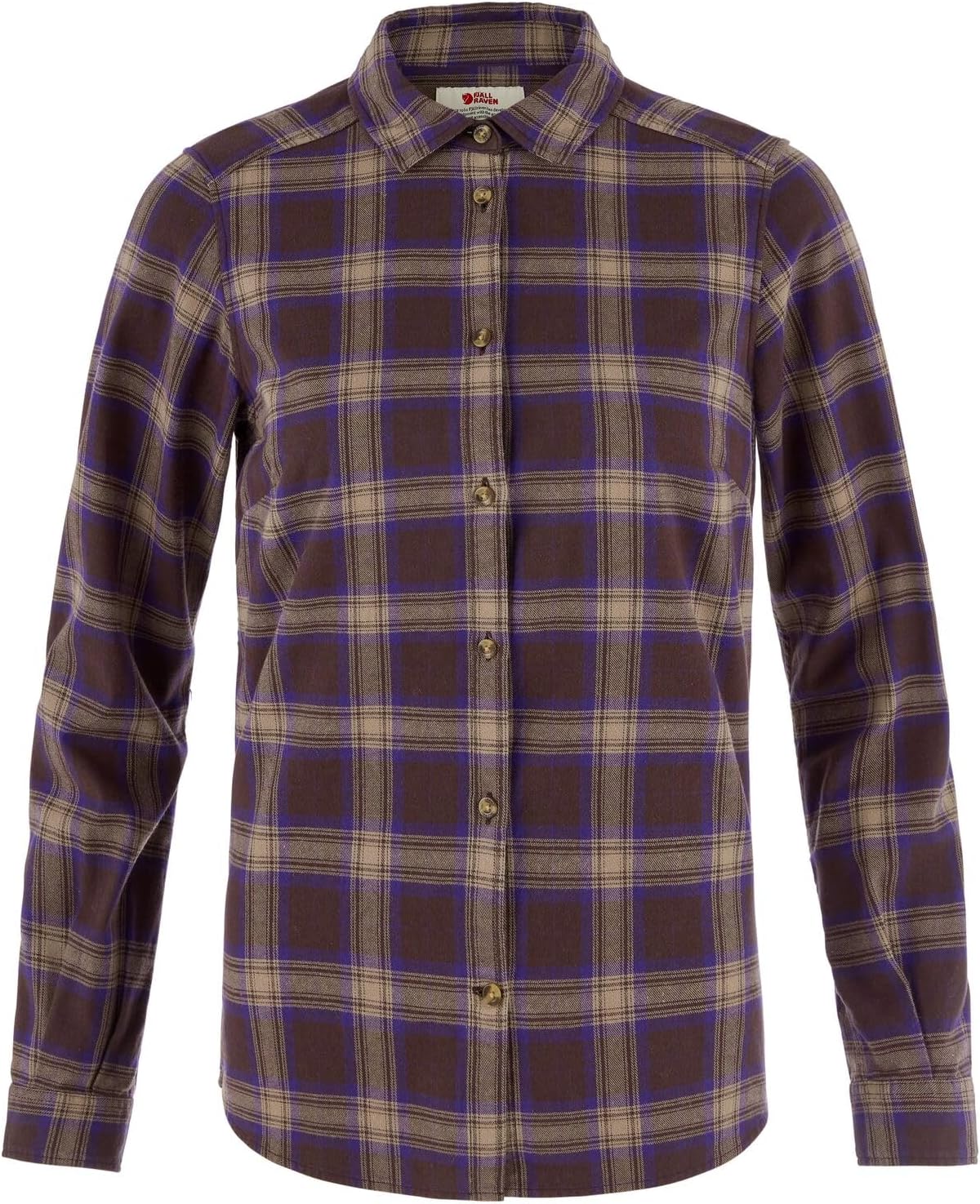 Fjallraven Ovik Classic Flannel Women's Long Sleeve Shirt, Organic Cotton - Regular Fit Black Oak/Dark Violet