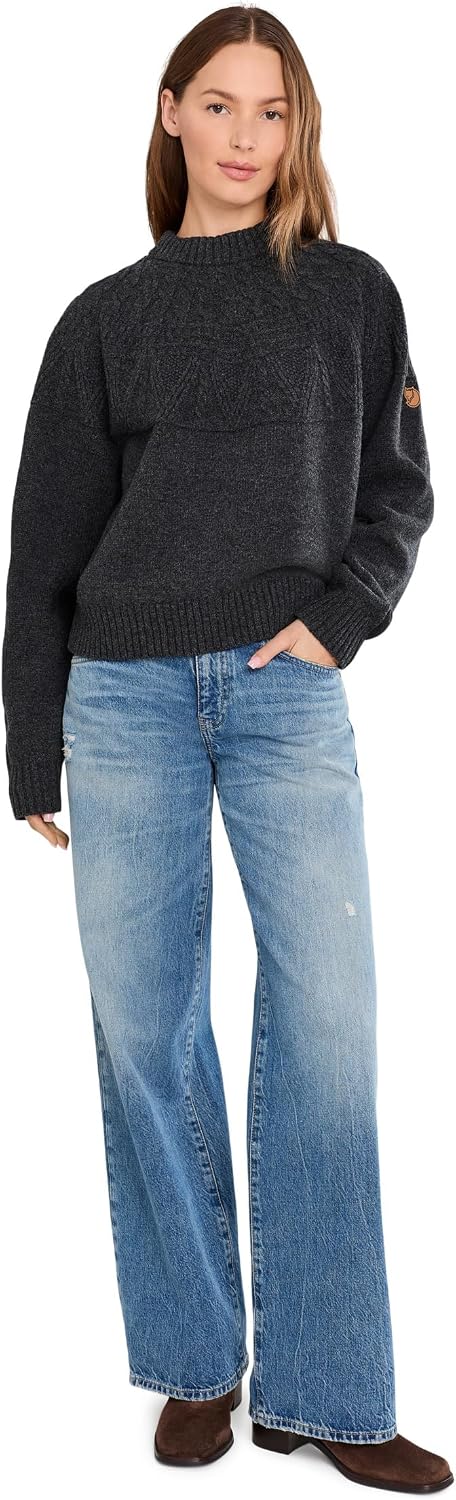 Fjallraven Ovik Solid Knit Women's Round Neck Sweater - Regular Fit Dark Grey