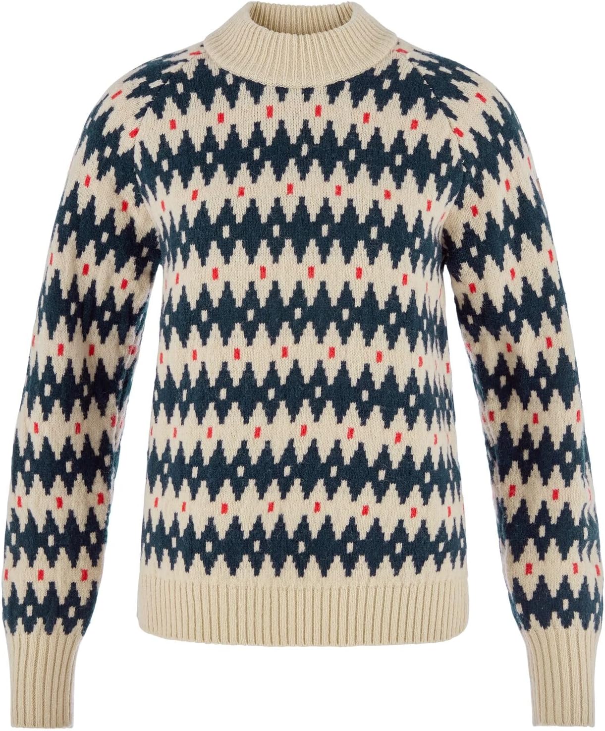 Fjallraven Ovik Jacquard Knit Women's Round Neck Sweater - Regular Fit Light Beige/Dark Navy