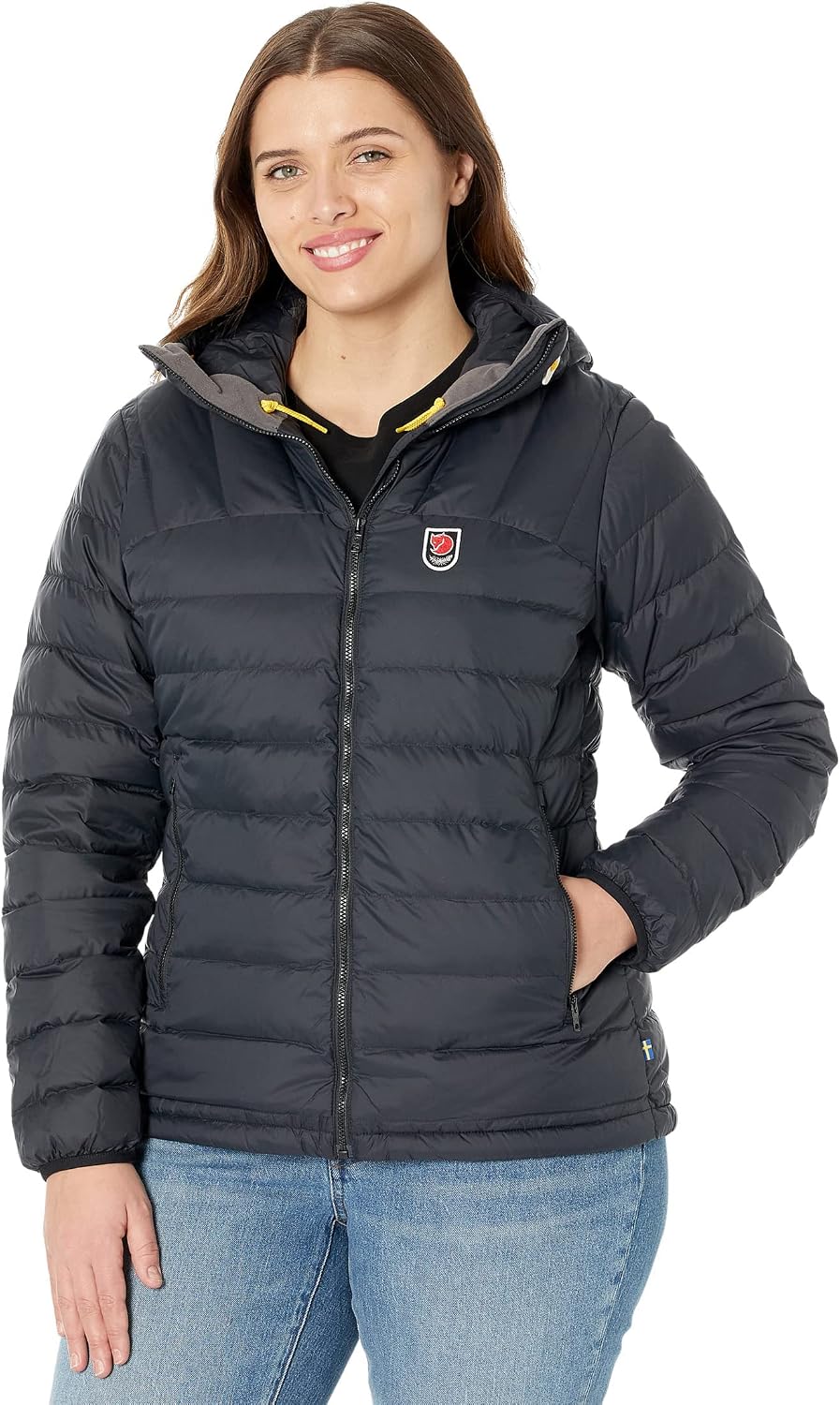 Fjällräven Expedition Pack Down Hoodie Women's Jacket - Lightweight Packable Insulated Winter Midlayer for Hiking Outdoor Black