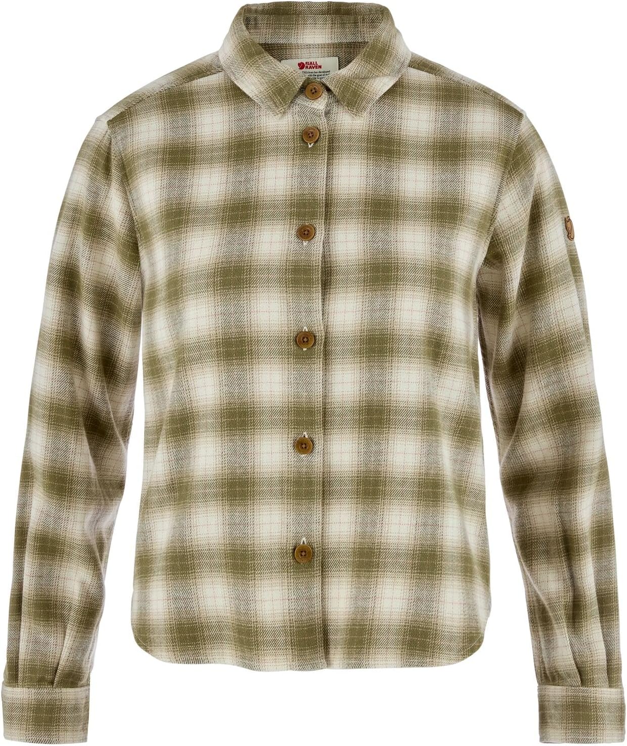 Fjallraven Ovik Boxy Flannel Women's Long Sleeve Shirt, Organic Cotton - Relaxed Fit Green/Chalk White