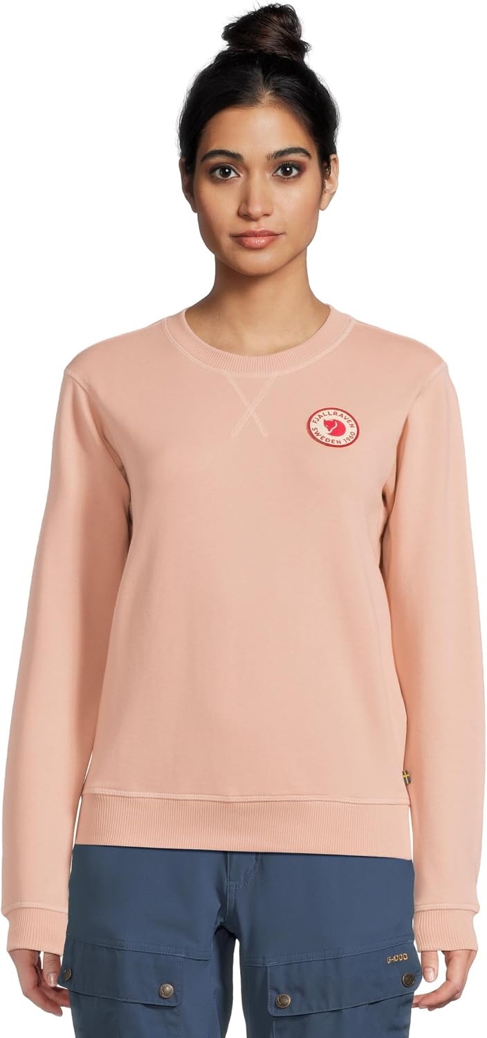 Fjällräven 1960 Logo Badge Women's Sweatshirt - Organic Cotton, Soft Fleece Warmth, Classic Fit - Hiking, Travel Chalk Rose