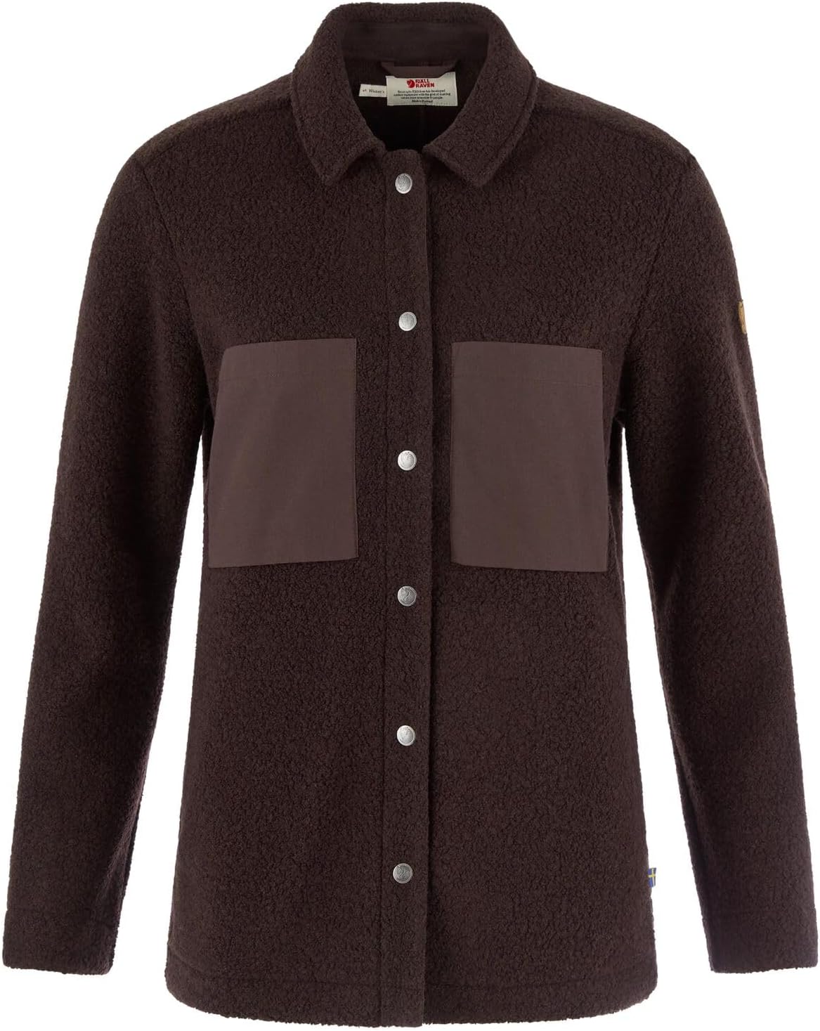 Fjallraven Kaitum Overshirt Women's Long Sleeve Shirt, Wool Blend - Relaxed Fit Black Oak