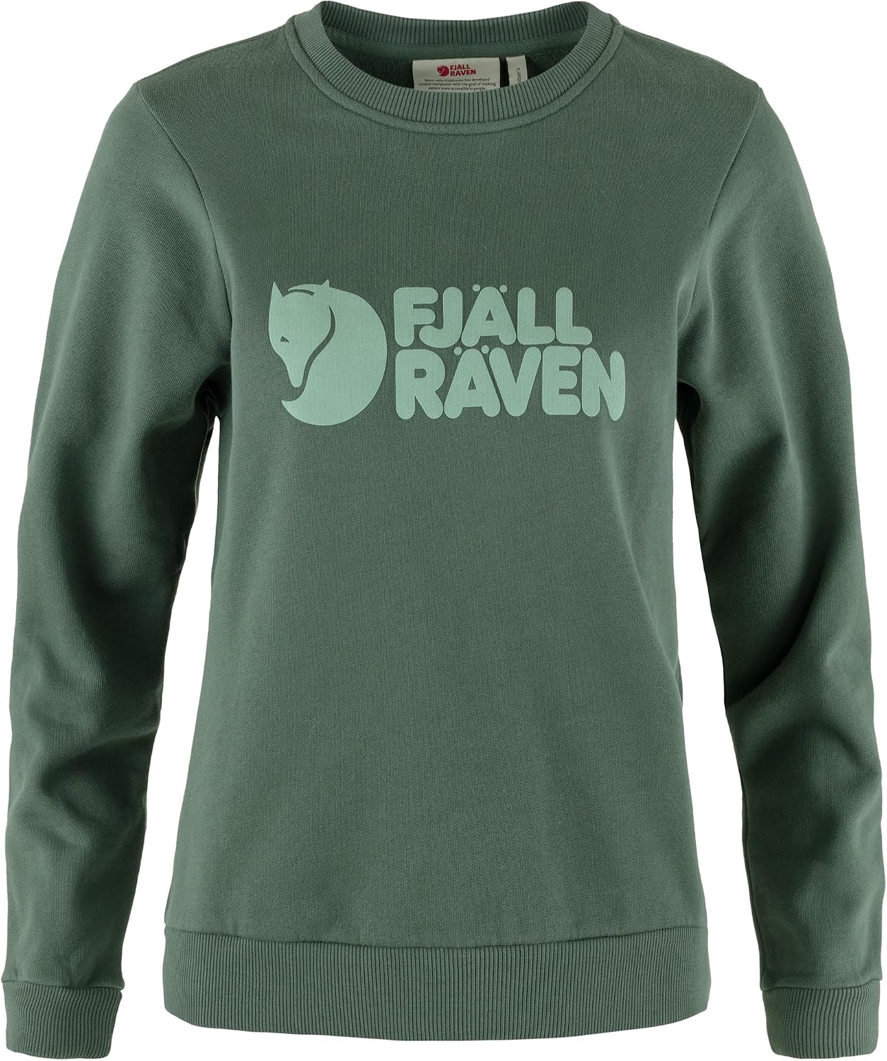 Fjällräven Logo Sweater Women's Sweatshirt - Soft Fleece, Classic Crewneck, Organic Cotton Blend - Hiking, Travel Deep Patina/Misty Green
