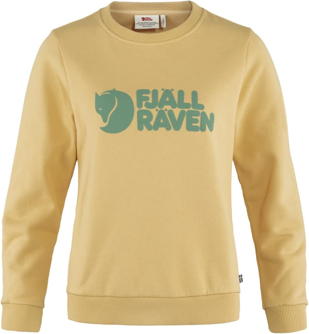 Fjällräven Logo Sweater Women's Sweatshirt - Soft Fleece, Classic Crewneck, Organic Cotton Blend - Hiking, Travel Mais Yellow
