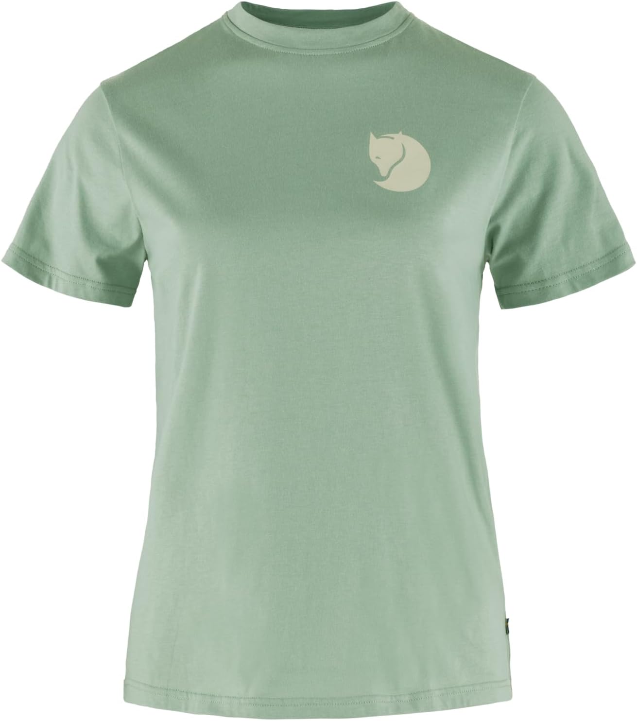 Fjällräven Fox Boxy Logo Tee Women's T-Shirt - Soft Cotton Fabric, Relaxed Boxy Fit, Fox Graphic - Hiking, Travel Misty Green