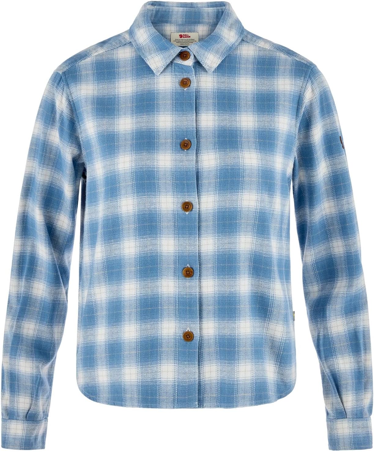 Fjallraven Ovik Boxy Flannel Women's Long Sleeve Shirt, Organic Cotton - Relaxed Fit Eggshell/Dawn Blue