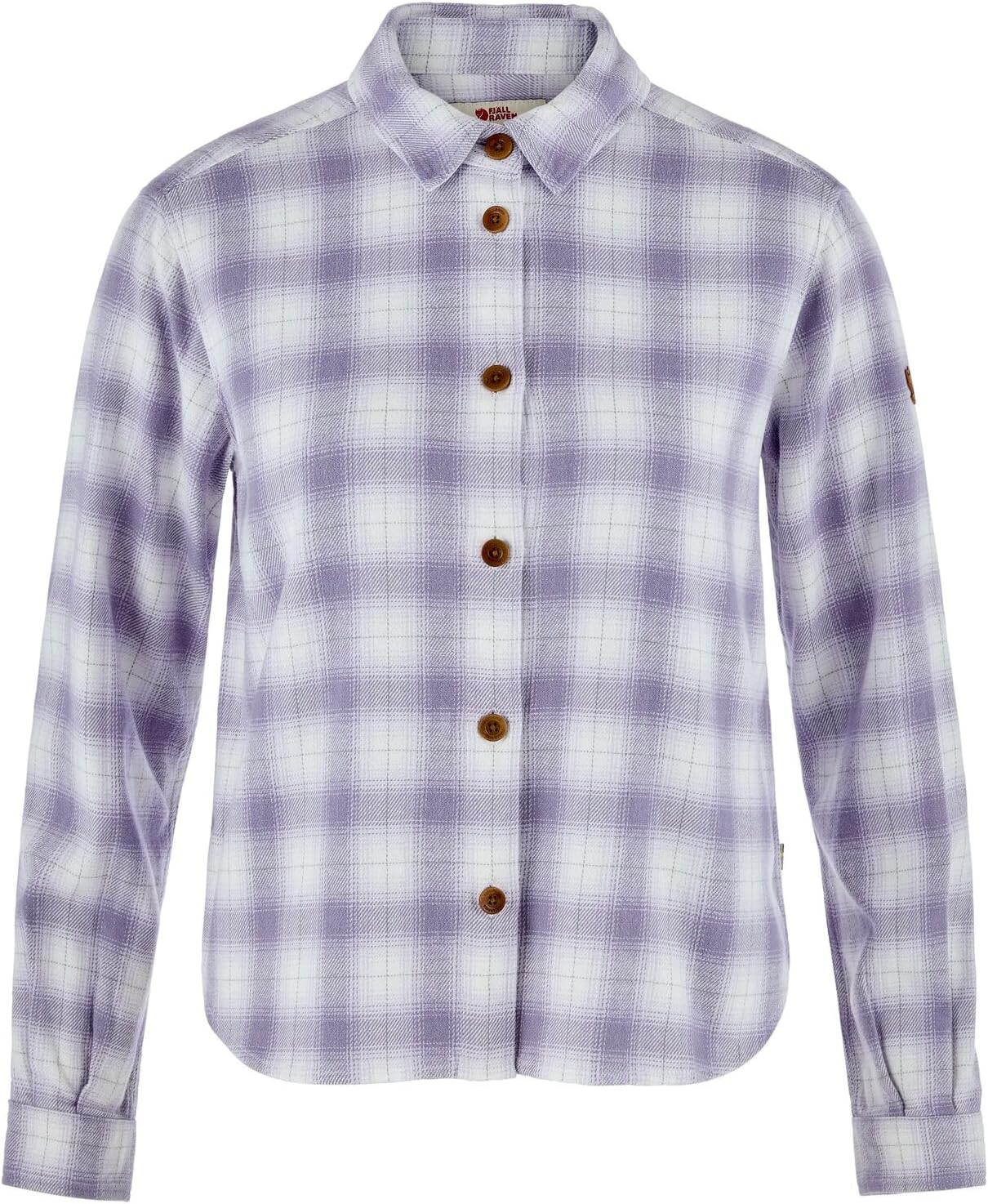 Fjallraven Ovik Boxy Flannel Women's Long Sleeve Shirt, Organic Cotton - Relaxed Fit Eggshell/Lavender Mist