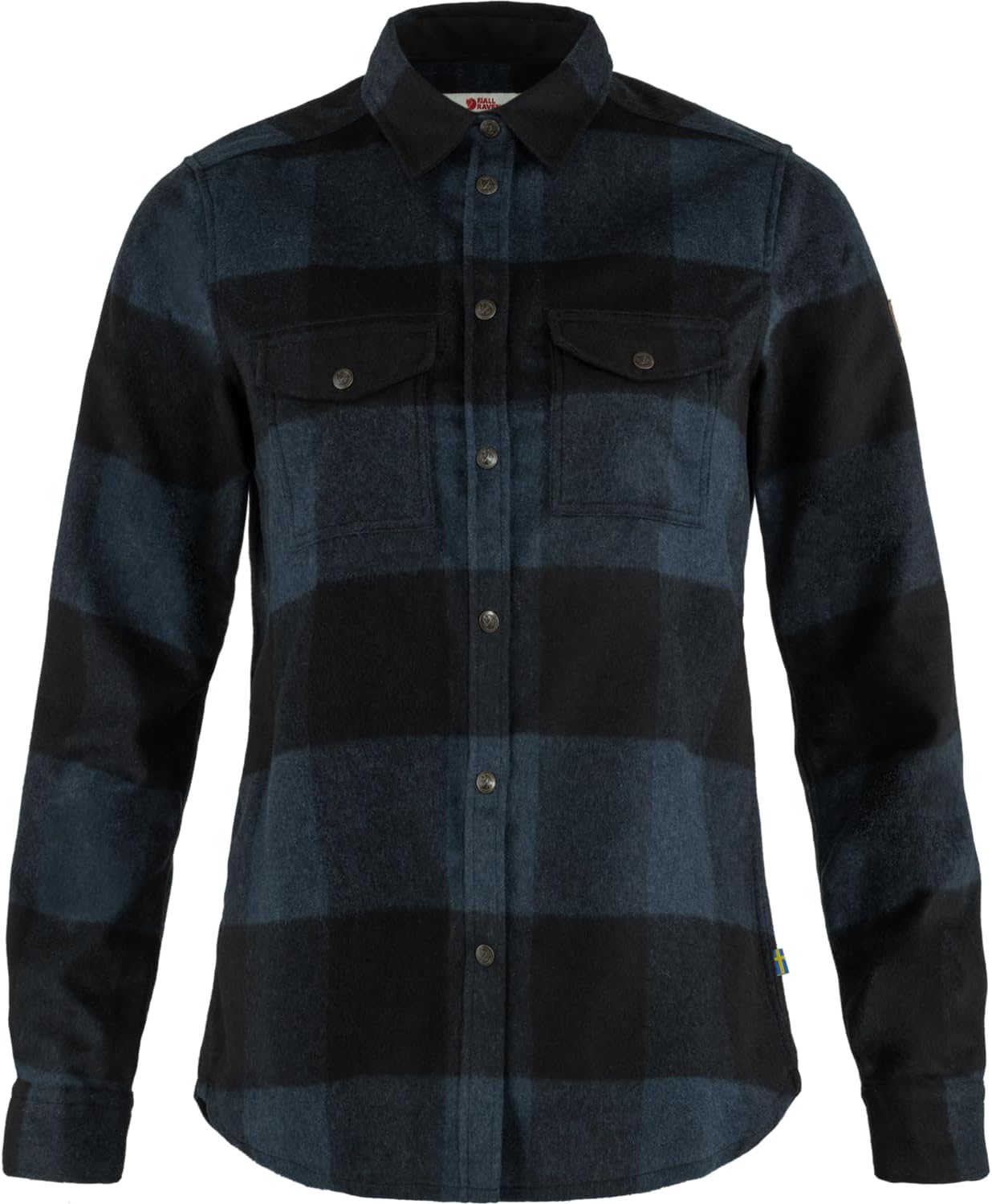 Fjallraven Canada Women's Long Sleeve Shirt, Wool Blend - Relaxed Fit Navy/Black