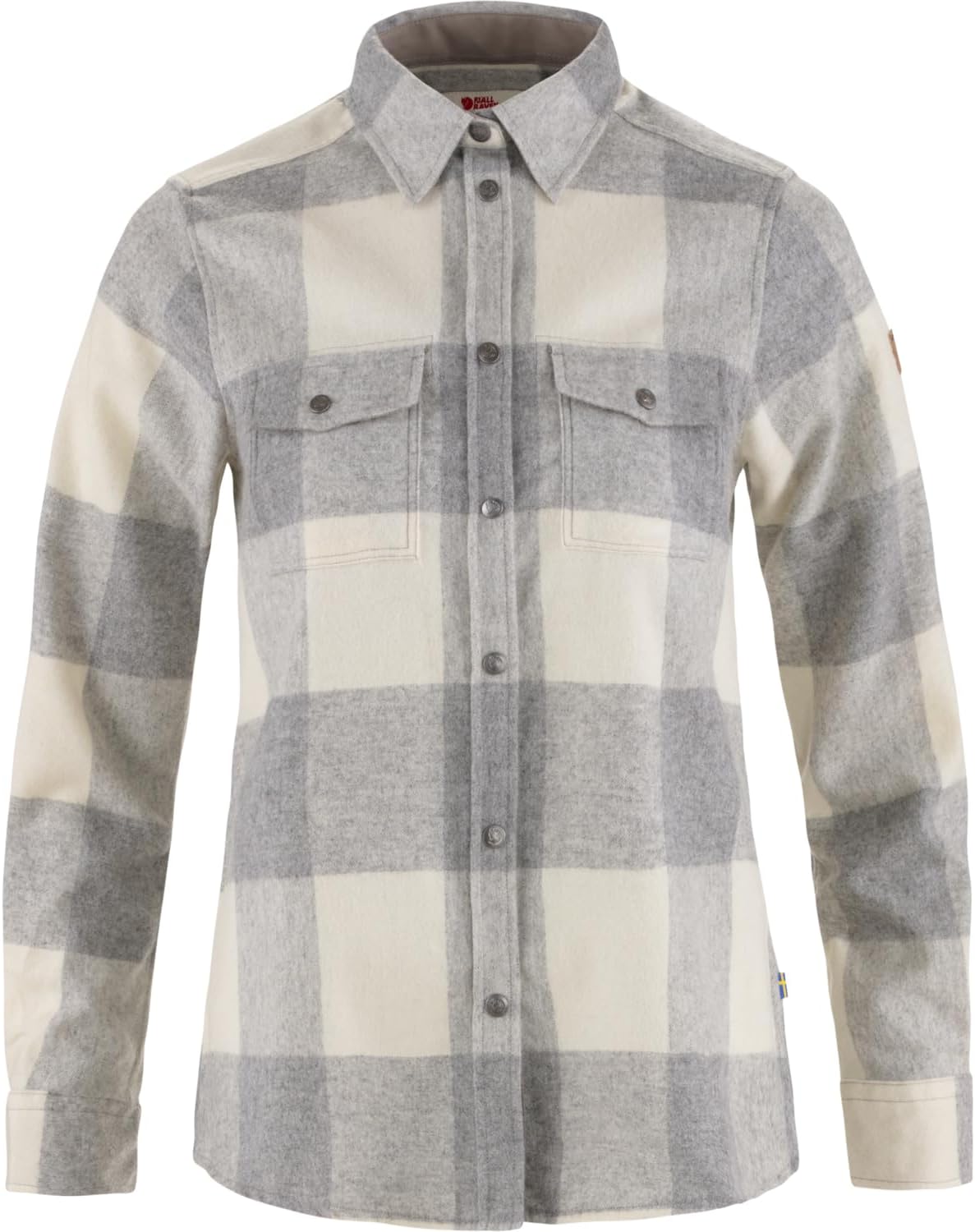 Fjallraven Canada Women's Long Sleeve Shirt, Wool Blend - Relaxed Fit Fog/Chalk White