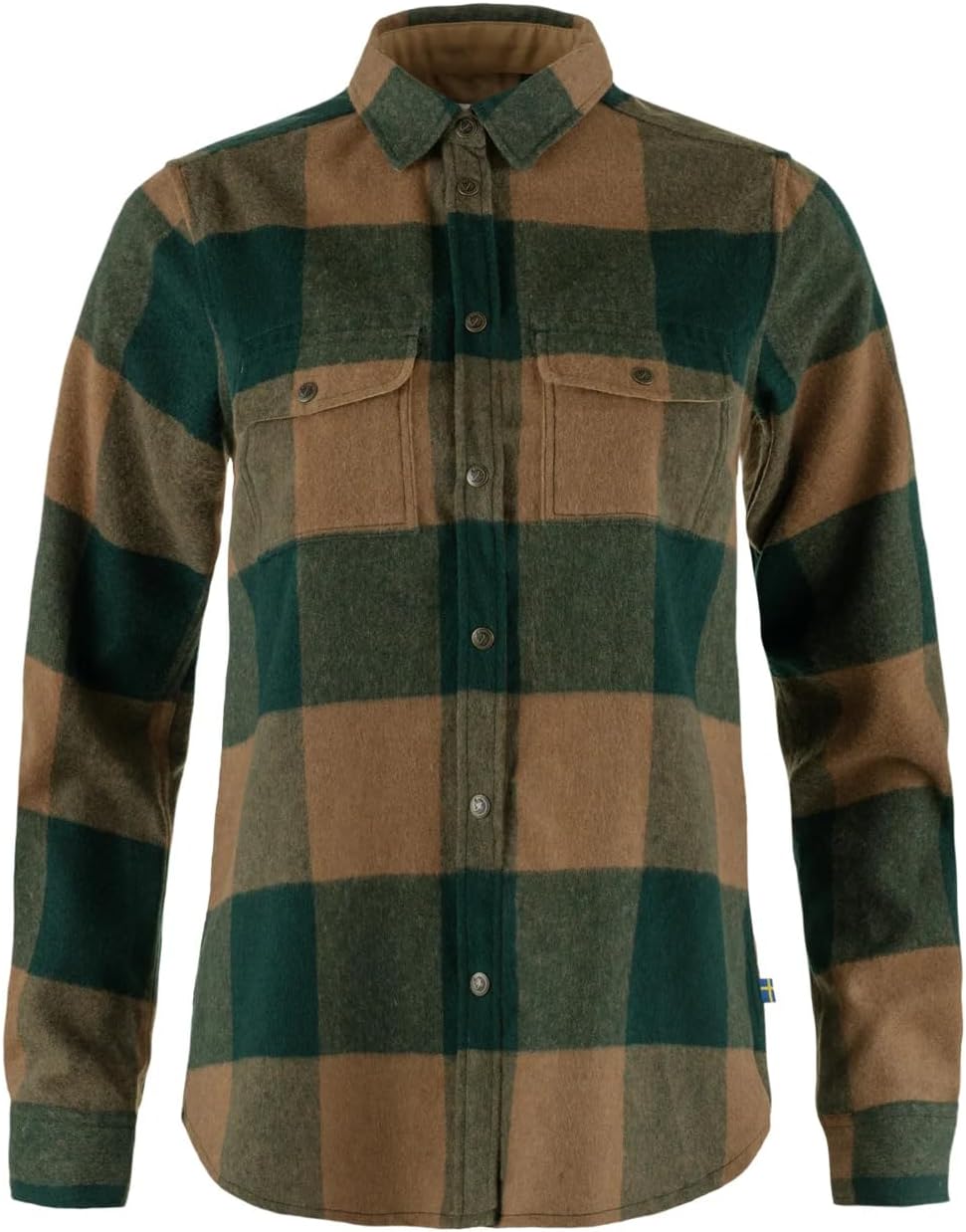 Fjallraven Canada Women's Long Sleeve Shirt, Wool Blend - Relaxed Fit Deep Patina/Buckwheat Brown