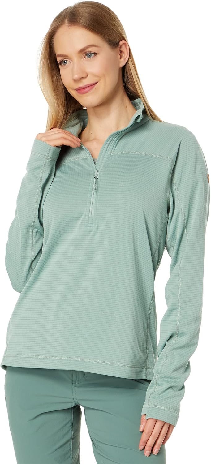 Fjällräven Abisko Lite Women's Half Zip Fleece - Breathable, Comfortable, Lightweight Fleece Warmth - Hiking, Trekking Misty Green