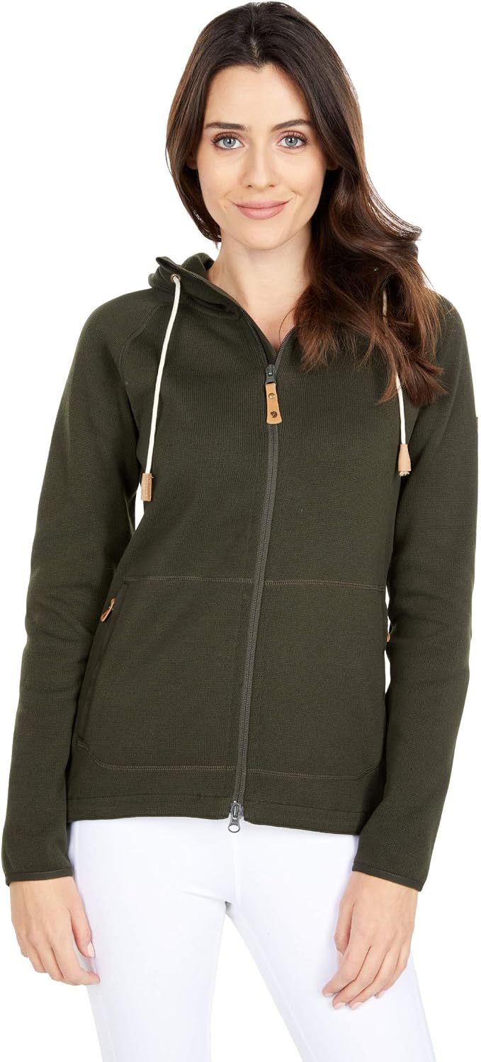 Fjällräven Ovik Fleece Hoodie Women's Jacket - Warm Soft Durable Midlayer for Hiking Outdoor Everyday Deep Forest