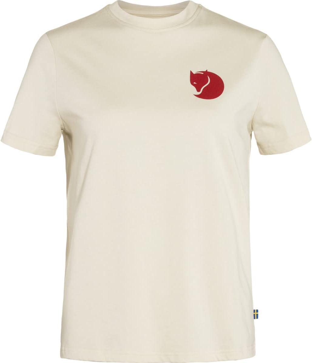 Fjällräven Fox Boxy Logo Tee Women's T-Shirt - Soft Cotton Fabric, Relaxed Boxy Fit, Fox Graphic - Hiking, Travel Chalk White