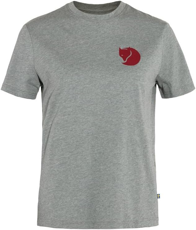 Fjällräven Fox Boxy Logo Tee Women's T-Shirt - Soft Cotton Fabric, Relaxed Boxy Fit, Fox Graphic - Hiking, Travel Grey/Melange