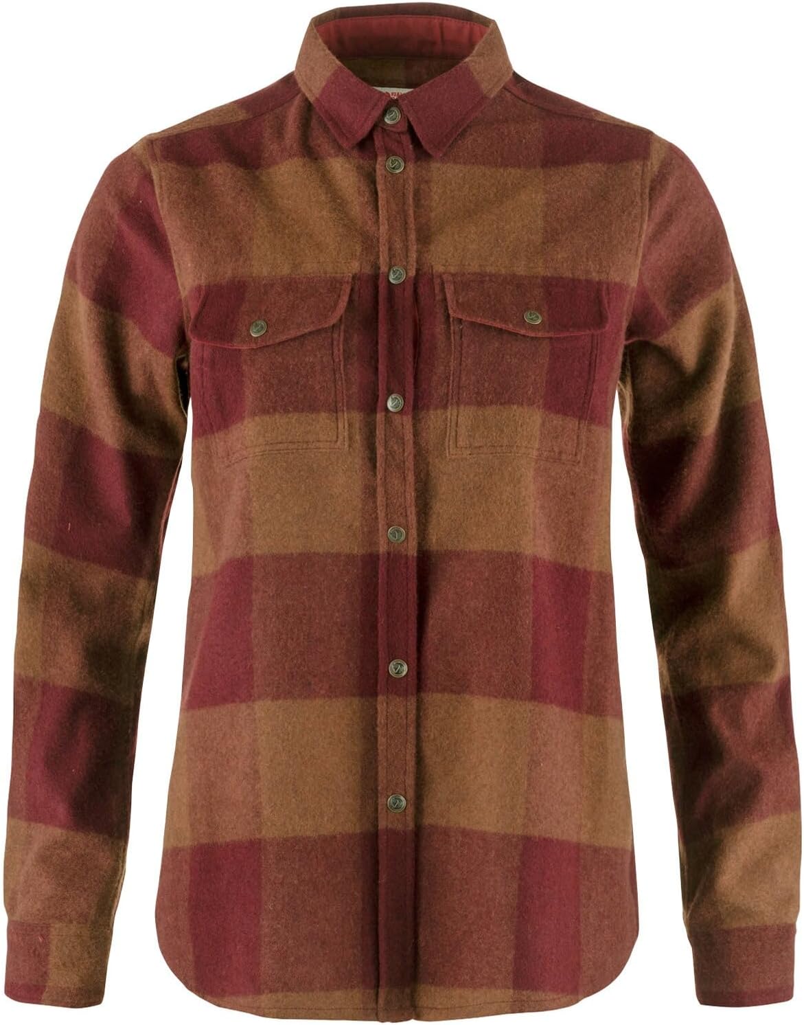 Fjallraven Canada Women's Long Sleeve Shirt, Wool Blend - Relaxed Fit Autumn Leaf/Bordeaux Red
