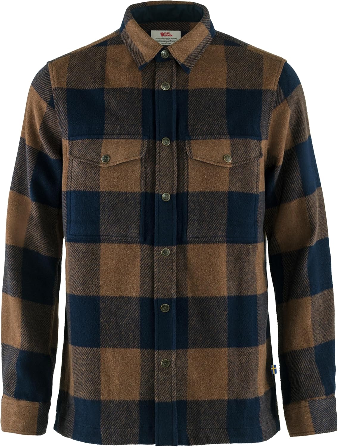 Fjallraven Canada Women's Long Sleeve Shirt, Wool Blend - Relaxed Fit Chestnut/Dark Navy