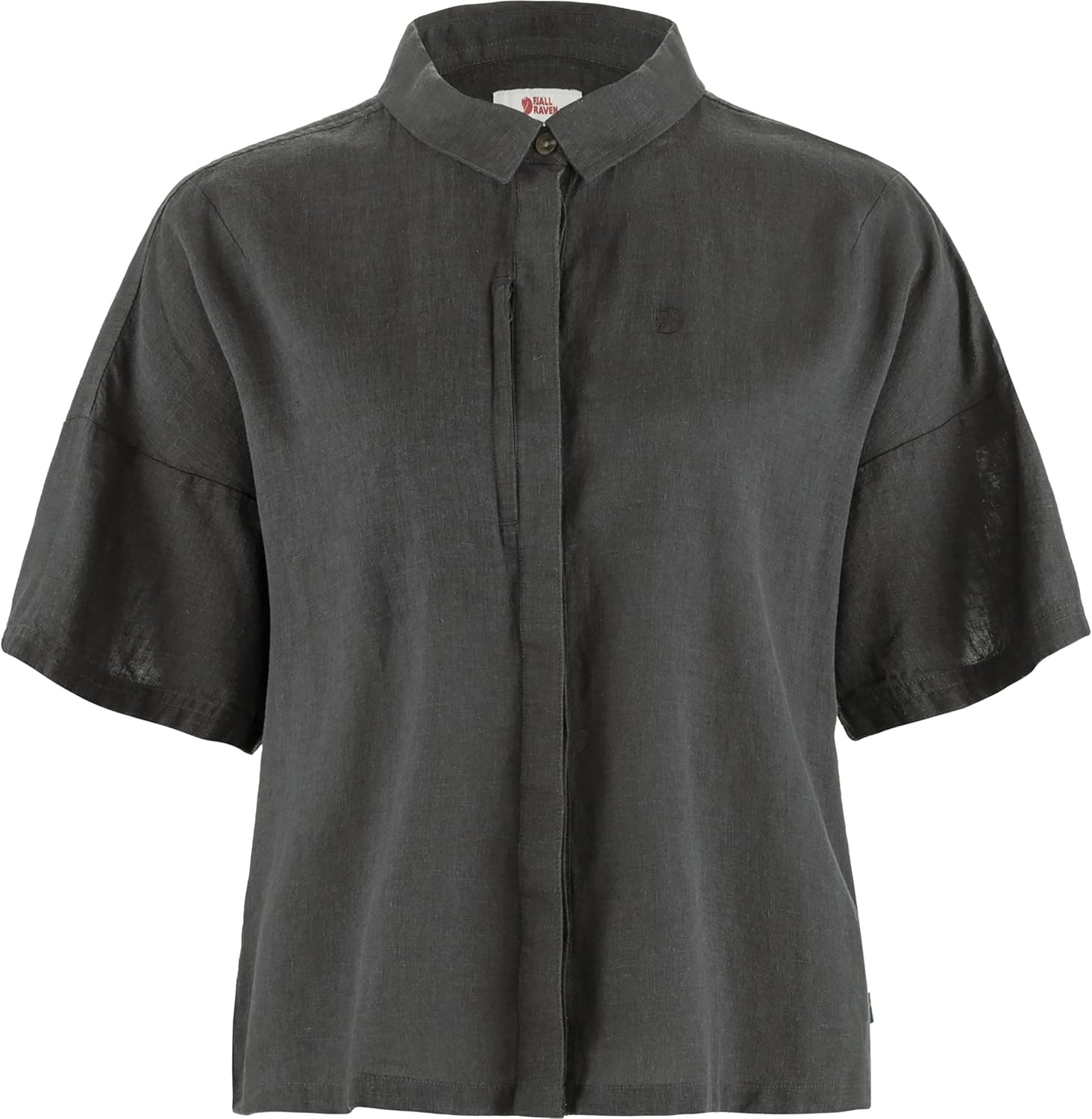 Fjällräven Ovik Hemp Camp Women's Short Sleeve Shirt - Breathable, Comfortable, Hemp Cotton Fabric - Hiking, Travel Dark Grey