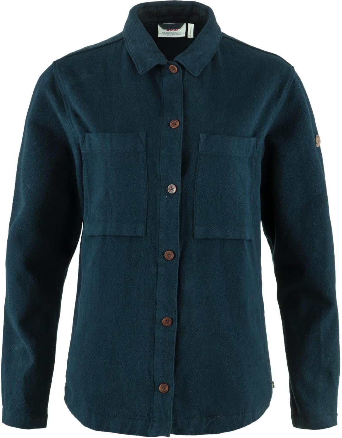 Fjallraven Singi Flannel Overshirt Women's Long Sleeve Shirt, Organic Cotton - Relaxed Fit Dark Navy