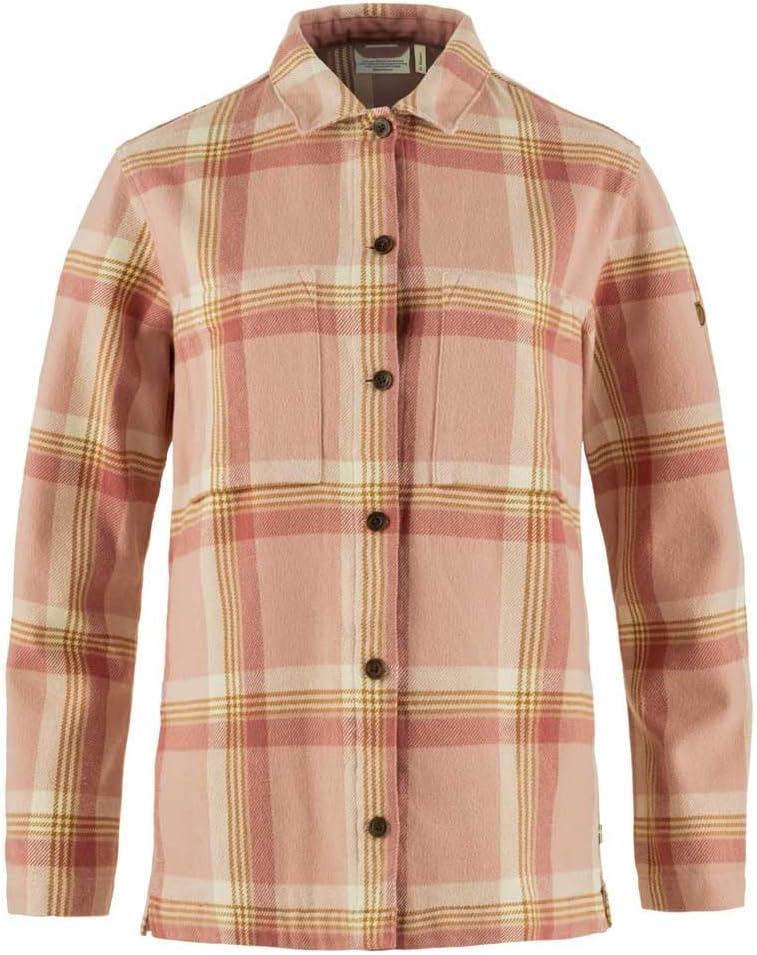Fjallraven Singi Flannel Overshirt Women's Long Sleeve Shirt, Organic Cotton - Relaxed Fit Chalk Rose/Dusty Rose
