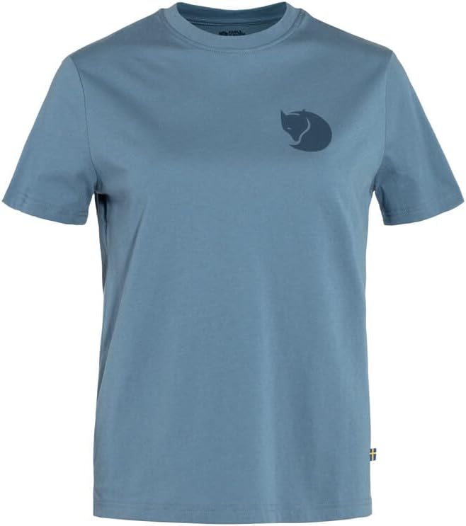 Fjällräven Fox Boxy Logo Tee Women's T-Shirt - Soft Cotton Fabric, Relaxed Boxy Fit, Fox Graphic - Hiking, Travel Dawn Blue