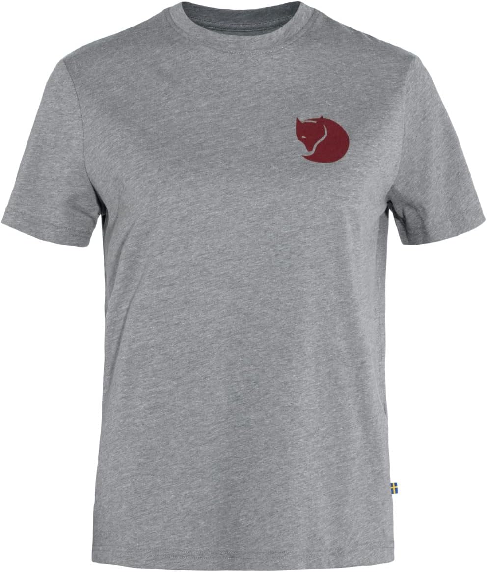 Fjällräven Fox Boxy Logo Tee Women's T-Shirt - Soft Cotton Fabric, Relaxed Boxy Fit, Fox Graphic - Hiking, Travel Grey/Melange